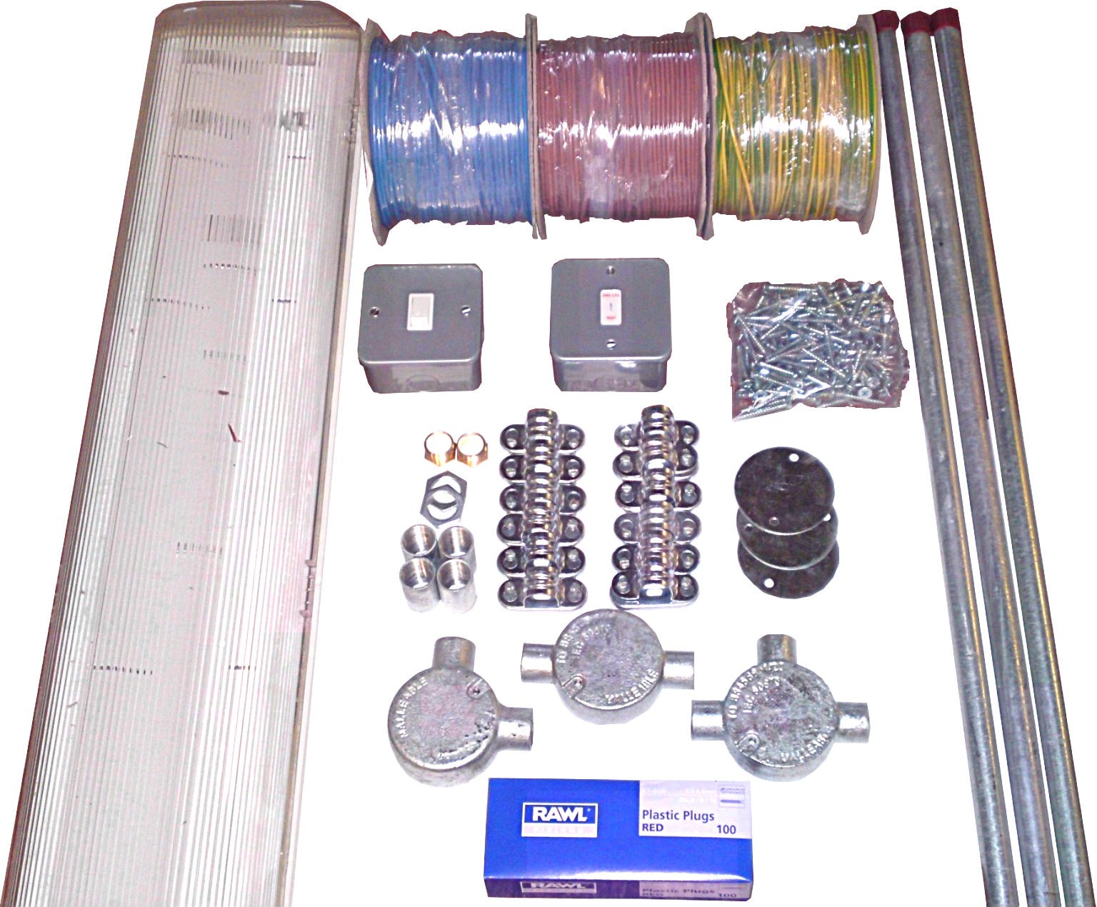 Machine Room Light Kit / Galvanised Conduit + Emergency Light Fitting